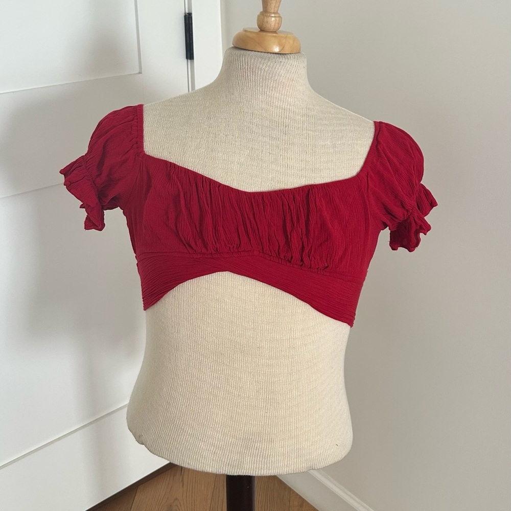 Red cropped wrap top